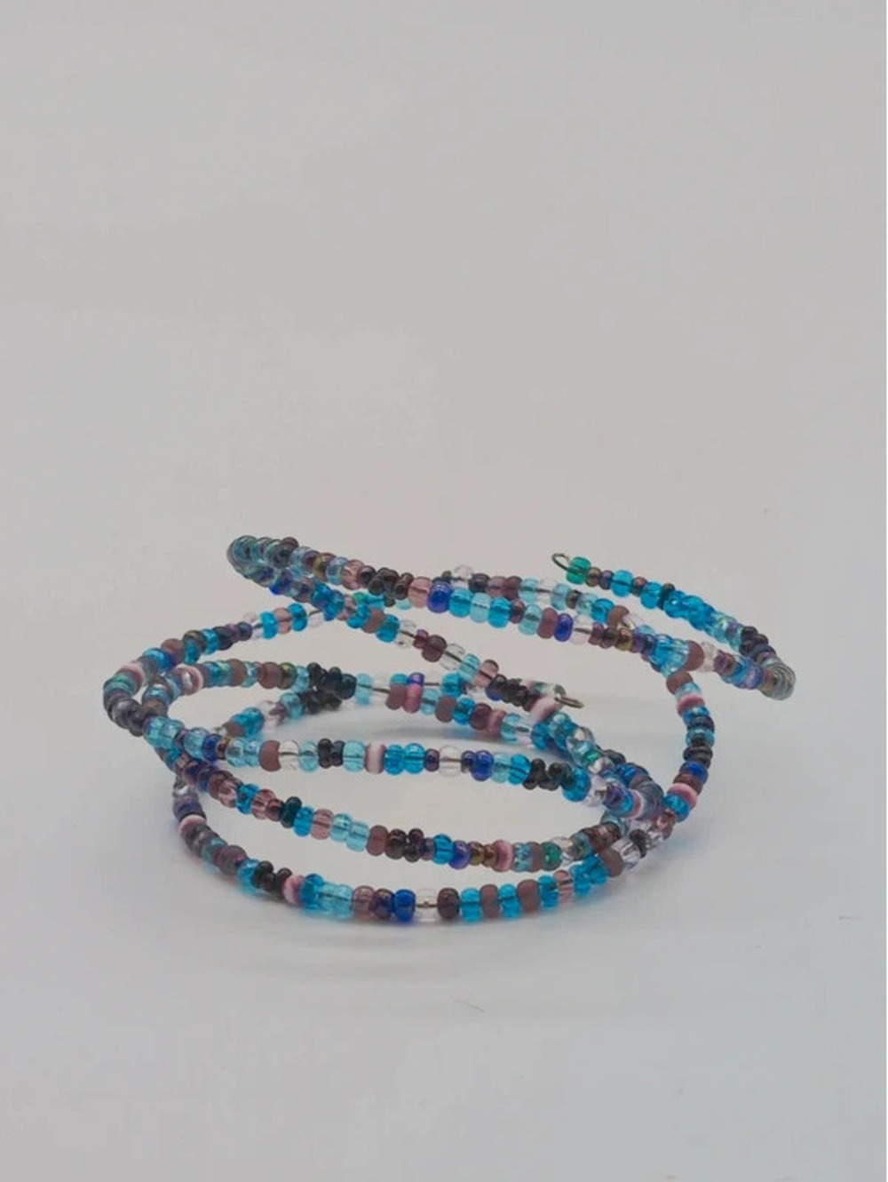 Vintage Beaded Memory Wire Wrap Bracelet Blue Purple Glass Seed Beads